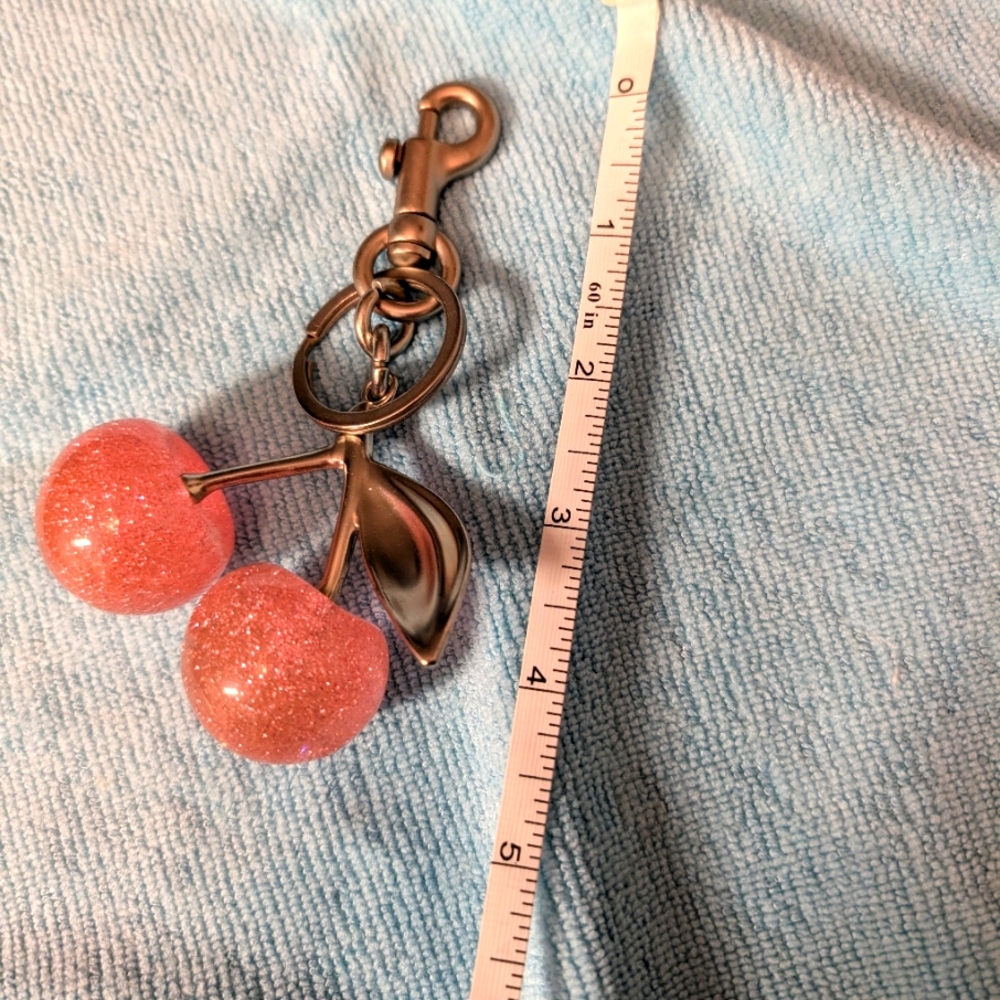 Cherry Keychain with Pink Glitter Charms
